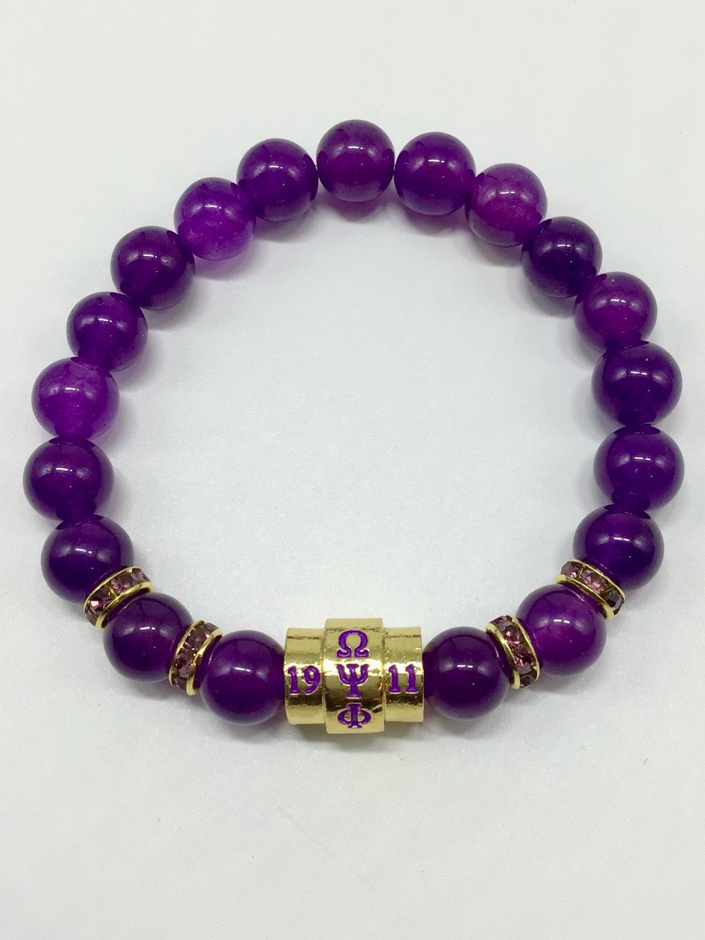 Omega Psi Phi Amethyst Beaded Stretch Bracelet